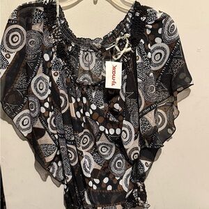 Xoulla Black and White Geometric Women's Blouse